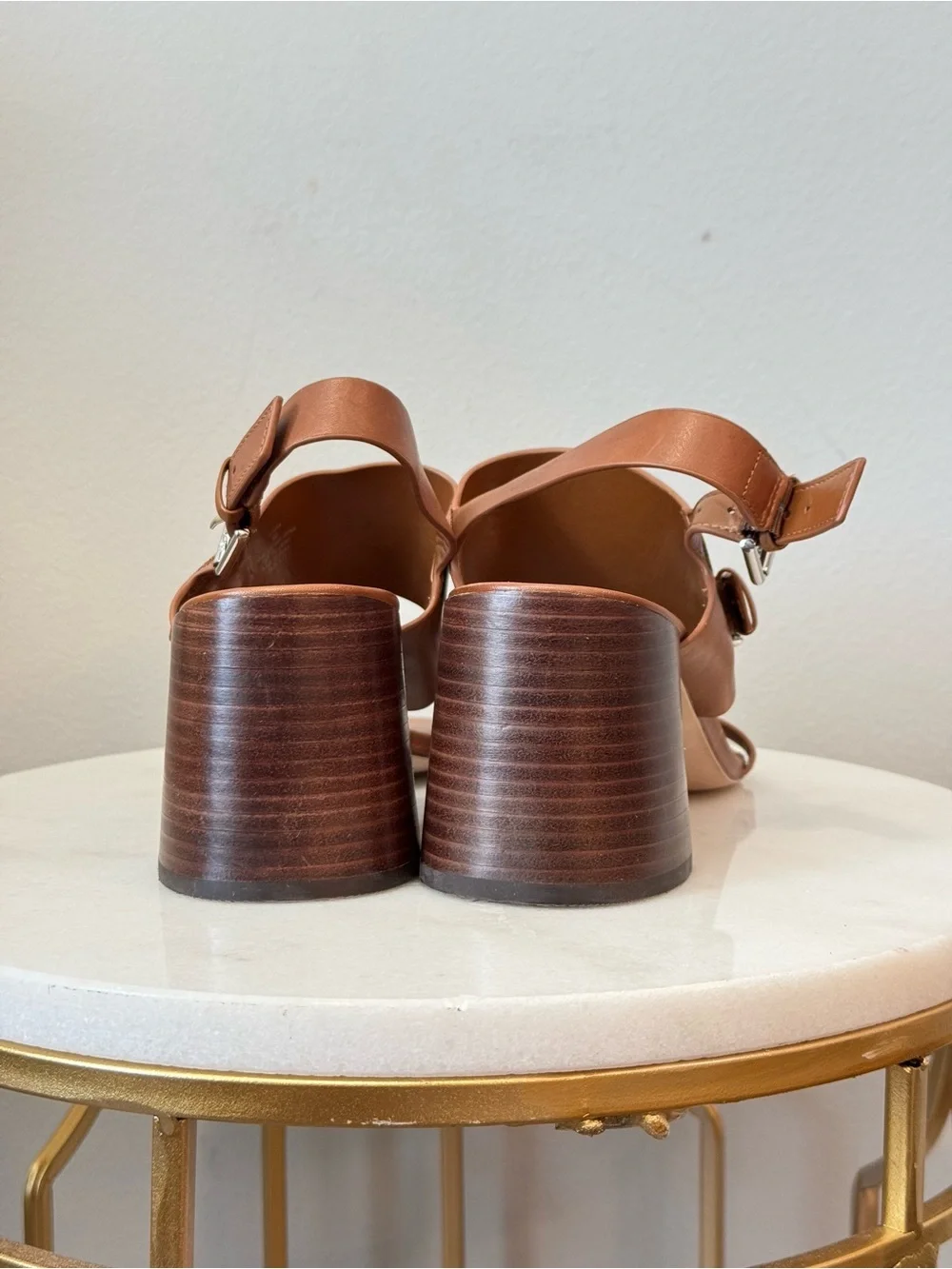Ralph Lauren Tan Leather Block Heel Sandals
